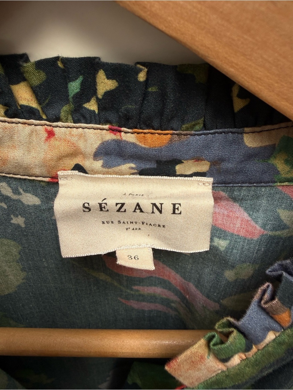 Sezane Navy Floral Mini Dress with Red & Green Blooms - Picture 2 of 4